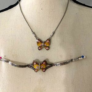 BRIGHTON TWO COLOR butterfly necklace AND bracelet (one color)